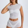 Santana Sheer Ruched Cropped T-Shirt in White