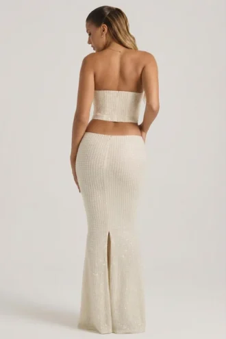 Saphira Embellished Cut-Out Draped Corset Gown in White