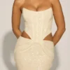Saphira Embellished Cut-Out Draped Corset Gown in White