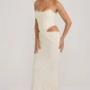 Saphira Embellished Cut-Out Draped Corset Gown in White