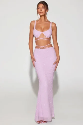 Sardinia Embellished Strappy Maxi Skirt in Lilac