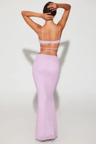 Sardinia Embellished Strappy Maxi Skirt in Lilac