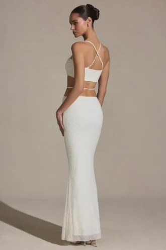 Sardinia Embellished Strappy Maxi Skirt in White