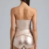 Sasha Metallic Denim Belted Corset Playsuit in Champagne