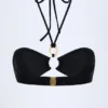 Savai Hardware-Detail Ruched Halterneck Bikini Top in Black