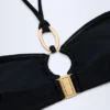 Savai Hardware-Detail Ruched Halterneck Bikini Top in Black