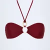 Savai Hardware-Detail Ruched Halterneck Bikini Top in Dark Cherry