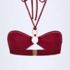Savai Hardware-Detail Ruched Halterneck Bikini Top in Dark Cherry