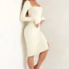 Sawyer Square Neck Long Sleeve Midi Dress in Ivory
