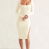 Sawyer Square Neck Long Sleeve Midi Dress in Ivory