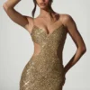 Sayzel Embellished Cut-Out Mini Dress in Gold