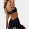 Scoop Neck Lace Up Back FlexiRib Sports Bra in Black