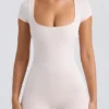 Scoop-Neck Unitard in Washed Cream