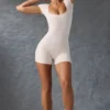 Scoop-Neck Unitard in Washed Cream