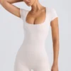 Scoop-Neck Unitard in Washed Cream