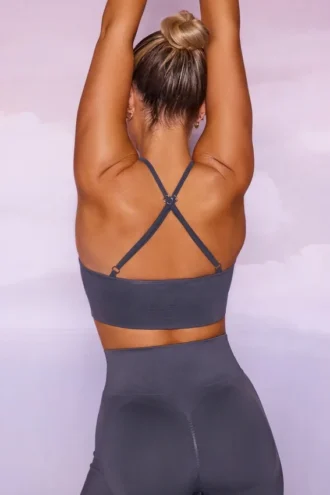 Seamless High Neckline Crop Top in Grey