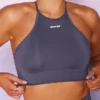 Seamless High Neckline Crop Top in Grey