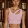 Seamless Soft Rib Asymmetric Sports Bra in Powder Pink