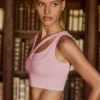Seamless Soft Rib Asymmetric Sports Bra in Powder Pink