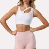 Seamless Soft Rib Asymmetric Sports Bra in White