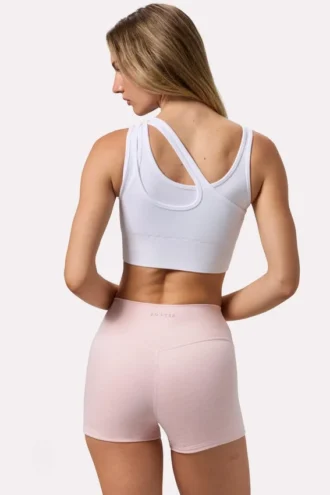 Seamless Soft Rib Asymmetric Sports Bra in White