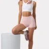 Seamless Soft Rib Asymmetric Sports Bra in White