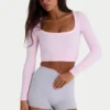 Seamless Soft Rib Cut-Out Crop Top in Powder Pink