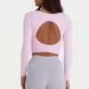 Seamless Soft Rib Cut-Out Crop Top in Powder Pink