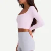 Seamless Soft Rib Cut-Out Crop Top in Powder Pink