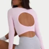 Seamless Soft Rib Cut-Out Crop Top in Powder Pink