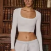Seamless Soft Rib Cut-Out Crop Top in White
