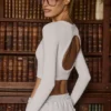 Seamless Soft Rib Cut-Out Crop Top in White