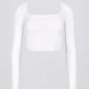 Seamless Soft Rib Cut-Out Crop Top in White