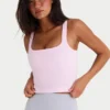 Seamless Soft Rib Square-Neck Tank Top in Powder Pink