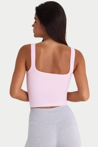 Seamless Soft Rib Square-Neck Tank Top in Powder Pink