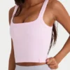 Seamless Soft Rib Square-Neck Tank Top in Powder Pink