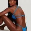 Seersucker Strappy Scoop Bikini Top in Neon Blue