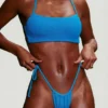 Seersucker Strappy Scoop Bikini Top in Neon Blue