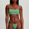 Seersucker Strappy Scoop Bikini Top in Seafoam Green