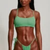 Seersucker Strappy Scoop Bikini Top in Seafoam Green