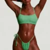Seersucker Strappy Scoop Bikini Top in Seafoam Green