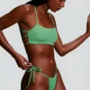Seersucker Strappy Scoop Bikini Top in Seafoam Green