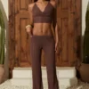 Selara Mid-Rise Flared Trousers in Bronze