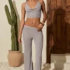 Selara Mid-Rise Flared Trousers in Silver