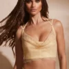 Selena Embellished Cowl Neck Corset in Gold