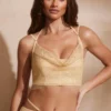 Selena Embellished Cowl Neck Corset in Gold