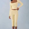 Selene Knit Mid-Rise Capri Trousers in Butter Yellow