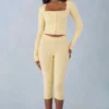 Selene Knit Mid-Rise Capri Trousers in Butter Yellow