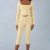 Selene Knit Mid-Rise Capri Trousers in Butter Yellow