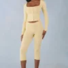 Selene Knit Mid-Rise Capri Trousers in Butter Yellow